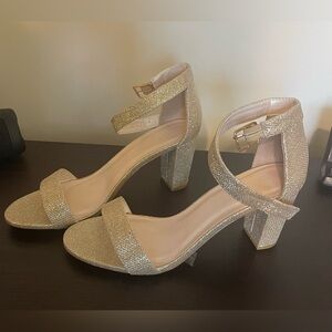 David's Bridal Glittering Gold Heels